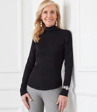 Load image into Gallery viewer, Classic and timeless, this lightweight black turtleneck sweater is a basic addition to your cool-weather wardrobe. With its ribbed detailing that adds texture and style, this sweater is Ideal for layering or as a standalone item.