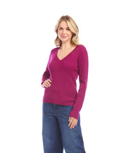 Load image into Gallery viewer, Rhea Ribbed V-Neck Sweater in Magenta - Karen Kane 3L89169