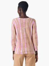 Load image into Gallery viewer, Nic & Zoe has once again exceeded expectations with their latest addition, the Rolling Dunes Sweater. This versatile piece has the appearance of a woven top, but surprises with its lightweight sweater material and a unique printed design in a striking pink and tan on a jersey knit base. Designed with an effortlessly flattering fit and a drapey feel, this sweater features an inverted pleat detail above the 3/4 sleeve cuffs for an added touch of sophistication.