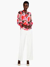 Load image into Gallery viewer, This gorgeous and cheery print of the Rosy Outlook top will brighten any day! Made with comfort in mind, this lightweight top features an elastic cuff, flowing long sleeve, and an easy fit. The band collar elevates the look and provides dress up potential. Sits at the hip. Color- Pink multi. Lightweight. Easy fit. Band collar Long sleeve Elastic cuff sleeve Sits at hip