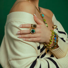 Load image into Gallery viewer, Enhance your look with this Sydney Square Ring in royal blue. Constructed with antique gold plating, premium crystals, and a brass base metal design, this ring adds a hint of elegance to your style. The durable, Canadian-made craftsmanship ensures your ring always looks as beautiful as the day you bought i. Color- Royal blue and gold. Premium crystals. Antique gold plating over brass. One size, adjustable.