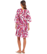 Load image into Gallery viewer, The Raela Ruffle Hem Dress by Karen Kane is the perfect blend of boho chic and timeless elegance. Featuring a floral print in a peony paisley design, this flowy bell sleeve dress offers a lightweight viscose fabric for effortless comfort. The tassel tie neckline adds a delicate touch, while the ruffle hem midi length enhances movement and charm.