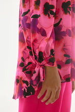 Load image into Gallery viewer, Elevate your ensemble with this stunning satin top, adorned with captivating print. The off-shoulder neckline exudes allure, while the gathered statement sleeves add a touch of sophistication. Designed in a relaxed with a high-low hem, it offers an effortlessly chic appeal. This is part of Joseph Ribkoff's Signature collection.