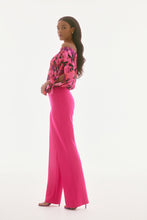 Load image into Gallery viewer, Elevate your ensemble with this stunning satin top, adorned with captivating print. The off-shoulder neckline exudes allure, while the gathered statement sleeves add a touch of sophistication. Designed in a relaxed with a high-low hem, it offers an effortlessly chic appeal. This is part of Joseph Ribkoff's Signature collection.