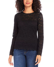 Load image into Gallery viewer, This top features a feminine and elegant design that enhances the natural contours of the body through its graceful silhouette. The flexible floral lace guarantees a comfortable and polished appearance, making it a versatile match for different bottoms, such as denim. The bodice is fully lined up to the chest, while the arms and upper chest are adorned with delicate lace.