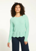 Load image into Gallery viewer, This lightweight and breathable sweater, crafted from 100% cotton, offers unparalleled comfort and style. Featuring a unique scalloped hem design, a crew neckline, and long sleeves, it’s a versatile piece that complements any outfit, whether paired with jeans, skirts, or tailored trousers. Perfect for layering, this sweater is an essential addition to your fashion collection.