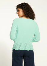 Load image into Gallery viewer, This lightweight and breathable sweater, crafted from 100% cotton, offers unparalleled comfort and style. Featuring a unique scalloped hem design, a crew neckline, and long sleeves, it’s a versatile piece that complements any outfit, whether paired with jeans, skirts, or tailored trousers. Perfect for layering, this sweater is an essential addition to your fashion collection.