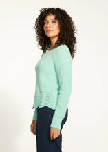 Load image into Gallery viewer, This lightweight and breathable sweater, crafted from 100% cotton, offers unparalleled comfort and style. Featuring a unique scalloped hem design, a crew neckline, and long sleeves, it’s a versatile piece that complements any outfit, whether paired with jeans, skirts, or tailored trousers. Perfect for layering, this sweater is an essential addition to your fashion collection.