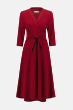 Load image into Gallery viewer, Red tie front dress against a white background.