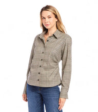 Load image into Gallery viewer, This sequin side-pleat shirt by Karen Kane, style 4L19101, is expertly crafted from premium woven material for a flattering and fitted silhouette. The addition of embroidered sequin adds a refined touch of elegance and shimmer, making it an ideal choice for any occasion. Featuring shank buttons, this shirt exudes a sophisticated and polished look.