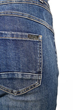 Load image into Gallery viewer, A versatile wardrobe essential, the Frank Lyman Denim 234146U boasts a sophisticated design with sequin patches, stars and cheetah patches. This classic denim silhouette is a must-have for any fashionista, providing the perfect blend of style and comfort for any occasion. Offering a fun, flirty look, the Frank Lyman Denim is sure to be a staple in any closet. Color- Blue and silver. Five pockets. Zip and button closure. Front Patch Details. Silver sequins. Cheetah patches.