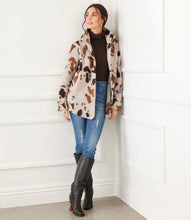 Load image into Gallery viewer, A stylish choice for crisp days, this relaxed-fit shirt jacket showcases a striking allover print, perfect for easygoing layering. Pairs beautifully with denim, faux leather pants or a brown or black trouser. Color- Shades of brown. Appaloosa print. Collared button down. Long sleeve. Side functional pockets.