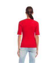 Load image into Gallery viewer, The Suzette Short Sleeve Ribbed Cardigan Sweater by Karen Kane is a versatile layering piece that blends cozy comfort with effortless style. Designed with a ribbed texture, short sleeves, and a V-neckline, this sweater offers a flattering, fitted silhouette that’s perfect for any occasion.
