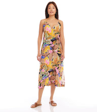 Load image into Gallery viewer, Experience a chic and comfortable look with this Taryn Tropical Flower Print Side Slit Dress from Karen Kane. The adjustable straps and midi length offer a customizable fit for a flattering silhouette, combining style and tropical vibes in one eye-catching piece. Color- Island flower print; V-neckline. Adjustable straps. Side pockets.