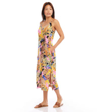 Load image into Gallery viewer, Experience a chic and comfortable look with this Taryn Tropical Flower Print Side Slit Dress from Karen Kane. The adjustable straps and midi length offer a customizable fit for a flattering silhouette, combining style and tropical vibes in one eye-catching piece. Color- Island flower print; V-neckline. Adjustable straps. Side pockets.