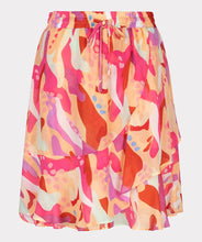 Load image into Gallery viewer, Asymmetric skirt with descending flounce in the beautiful print called "Heat Wave." Besides being super stylish, this skirt is also super comfortable due to the stretchy waistband. Style with your favorite white top and sandals for the perfect summer outfit.