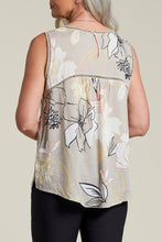 Load image into Gallery viewer, The Tribal Sosie Sleeveless Blouse is a stylish and elegant piece featuring ladder tape detail in a soft mink color. Made with lightweight breathable fabric, this fashion-forward sleeveless top offers versatile styling for both casual and professional outfits. Elevate your wardrobe with modern minimalist fashion designed for comfort and sophistication.