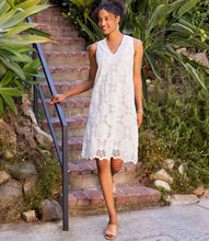 Load image into Gallery viewer, The Sonny Sleeveless Crochet Dress by Karen Kane is a fresh take on effortless elegance. Designed with intricate crochet detailing, this off-white sleeveless dress offers a breezy, lightweight feel perfect for warm-weather occasions. The cotton-blend fabric ensures comfort while maintaining a chic, sophisticated look.