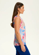 Load image into Gallery viewer, The FDJ French Dressing Shannon Sleeveless Pleated Mesh Top is a delicate and dreamy addition to any wardrobe. Featuring a soft floral print, this lightweight mesh top is designed for effortless elegance. The pleated texture adds dimension, while the whimsical scalloped hem brings a touch of romance to your look. Whether paired with denim for a casual vibe or dressed up with tailored pants, it offers versatility and timeless charm.