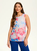 Load image into Gallery viewer, The FDJ French Dressing Shannon Sleeveless Pleated Mesh Top is a delicate and dreamy addition to any wardrobe. Featuring a soft floral print, this lightweight mesh top is designed for effortless elegance. The pleated texture adds dimension, while the whimsical scalloped hem brings a touch of romance to your look. Whether paired with denim for a casual vibe or dressed up with tailored pants, it offers versatility and timeless charm.