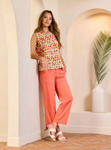 Load image into Gallery viewer, Fun and vibrant, the Liverpool Los Angeles Sleeveless Woven Top with Button Back in Watercolor Dots Multi is a must-have for effortless style. This lightweight, sleeveless blouse features a crew neck and functional button-back detail, adding a playful twist to your look. Crafted from premium cotton fabric, it offers a comfortable fit and breathable design, perfect for warm-weather styling. Pair it with denim jeans or tailored trousers for a chic, versatile outfit.