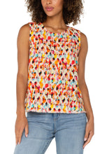 Load image into Gallery viewer, Fun and vibrant, the Liverpool Los Angeles Sleeveless Woven Top with Button Back in Watercolor Dots Multi is a must-have for effortless style. This lightweight, sleeveless blouse features a crew neck and functional button-back detail, adding a playful twist to your look. Crafted from premium cotton fabric, it offers a comfortable fit and breathable design, perfect for warm-weather styling. Pair it with denim jeans or tailored trousers for a chic, versatile outfit.