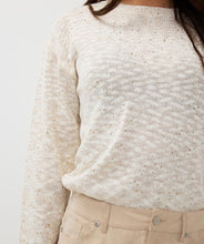 Load image into Gallery viewer, Perfect for spring and summer, this elegant women's sweater combines comfort and on-trend fashion effortlessly. This Slub Sweater is coated in Champagne, adding a touch of festive shimmer. It can be paired with a chic cargo skirt or tailored trousers for a stylish look.