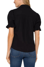 Load image into Gallery viewer, This stylish black top is an excellent addition to your wardrobe, with puffed sleeves that add refined touch. It can elevate your work look or create a chic date night outfit.