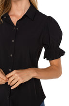 Load image into Gallery viewer, This stylish black top is an excellent addition to your wardrobe, with puffed sleeves that add refined touch. It can elevate your work look or create a chic date night outfit.