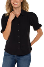 Load image into Gallery viewer, This stylish black top is an excellent addition to your wardrobe, with puffed sleeves that add refined touch. It can elevate your work look or create a chic date night outfit.