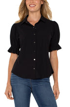 Load image into Gallery viewer, This stylish black top is an excellent addition to your wardrobe, with puffed sleeves that add refined touch. It can elevate your work look or create a chic date night outfit.