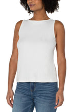 Load image into Gallery viewer, An elegant statement piece in a flattering boat neck. Featuring our large rib knit that is super comfortable and easy to wear. Perfect for layering or on its own! Color - Snow; white. Boat neckline. Large 2x2 rib knit. Sleeveless. 23-3/4" HPS.