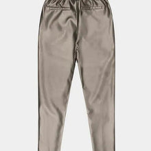 Load image into Gallery viewer, Our "Trousers Tregging PU" provides a combination of two different styles. Crafted from top-notch faux leather, these treggings offer a comfortable fit with a fashionable look. With its legging-style and a trouser design, this tregging has an unique presentation. Adding a subtle splash of gold helps to give it a modern, chic appearance. Color - Soft gold. Pull on. Faux leather. Elastic waistband. Functional front and back pockets.
