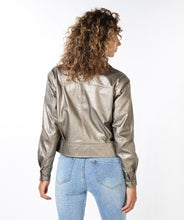 Load image into Gallery viewer, Our "Jacket PU" made of Polyurethane fabrication provides a stylish and edgy look. This faux leather jacket is of high quality and adds an eye-catching and bold touch to your outfit. Add a modern touch to your wardrobe with this shiny soft gold jacket, perfect for achieving an effortlessly cool look.