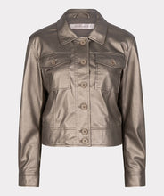Load image into Gallery viewer, Our "Jacket PU" made of Polyurethane fabrication provides a stylish and edgy look. This faux leather jacket is of high quality and adds an eye-catching and bold touch to your outfit. Add a modern touch to your wardrobe with this shiny soft gold jacket, perfect for achieving an effortlessly cool look.