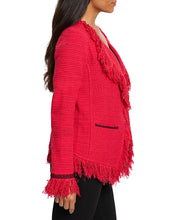 Load image into Gallery viewer, Our popular Fringe Mix Jacket now features even more fringe for added detail. Nic & Zoe has enhanced this signature piece with unique trims on the pockets and cuffs, as well as extending the namesake edging detail for a stunning textured look. Like the original, it combines the luxurious feel of a knit with the refined silhouette of a blazer. The open lapel front and spacious pockets make it both stylish and functional for holding your valuables.