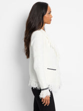 Load image into Gallery viewer, Our popular Fringe Mix Jacket now features even more fringe for added detail. Nic & Zoe has enhanced this signature piece with unique trims on the pockets and cuffs, as well as extending the namesake edging detail for a stunning textured look. Like the original, it combines the luxurious feel of a knit with the refined silhouette of a blazer. The open lapel front and spacious pockets make it both stylish and functional for holding your valuables.