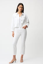 Load image into Gallery viewer, Woman wearing a white denim jacket and pants on a white background.