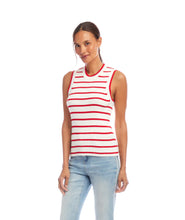 Load image into Gallery viewer, The Sheila Stripe Ribbed Tank by Karen Kane is a chic and versatile sleeveless top that blends timeless stripes with the cozy texture of ribbed knit fabric. Designed for comfort and style, it features a crew neckline, pull-on construction, and a fitted bust with a relaxed waist, ensuring a flattering silhouette.