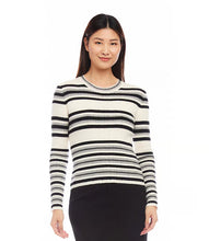 Load image into Gallery viewer, Elevate your style with our Stripe Ribbed Sweater. Made from a light fabric featuring a chic striped pattern, this sweater radiates sophistication and class. Its versatility allows for layering or wearing solo as an eye-catching item. Additionally, it offers supreme softness and comfort.