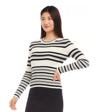 Load image into Gallery viewer, Elevate your style with our Stripe Ribbed Sweater. Made from a light fabric featuring a chic striped pattern, this sweater radiates sophistication and class. Its versatility allows for layering or wearing solo as an eye-catching item. Additionally, it offers supreme softness and comfort.