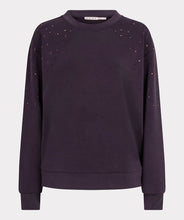 Load image into Gallery viewer, The EsQualo Embellished Sweatshirt is a stylish and comfortable piece. You won't believe the softness of this modal fabrication. It features a luxuriously soft feel and a classic round neck, making it perfect for cozy and stylish days. This sweatshirt has long sleeves and is embellished with shiny stones, adding a touch of elegance to your wardrobe.