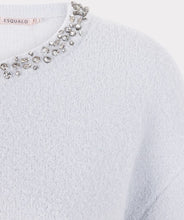 Load image into Gallery viewer, Close-up of rhinestone embellished neckline against a white background.