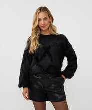 Load image into Gallery viewer, Wrap yourself in warmth and style, with our Henrika Hair Sequins Sweater in an eye-catching fuzzy checkered design. A fashion-must have, our EsQualo sweater is made of fluffy warm hairy fabrication set off with tiny, sparkle sequins. The Henrika is perfect for everything from daily routines to holiday attire, offering a luxurious feel in its cozy, warm embrace.