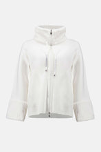 Load image into Gallery viewer, Winter white zip-up coat with a fur-lined collar and cuffs against a white background.