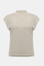 Load image into Gallery viewer, Light beige sparkling sleeveless knitted top against a white background.