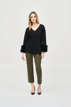 Load image into Gallery viewer, Slipping into this V-neck sweater tunic with faux-fur cuffs easily lifts the spirits. The soft and elegant enhancement to a simple design ensures a distinctive style for both day and evening wear.