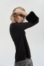 Load image into Gallery viewer, Slipping into this V-neck sweater tunic with faux-fur cuffs easily lifts the spirits. The soft and elegant enhancement to a simple design ensures a distinctive style for both day and evening wear.