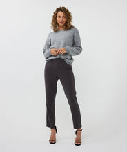 Load image into Gallery viewer, This chic sweater boasts a stylish grey color and is adorned with dazzling rhinestones on the bottom and sleeves, making it a standout piece. Its oversized fit pairs effortlessly with faux leather pants for an edgy, yet sophisticated look, or can be paired seamlessly with denim for a more polished casual style.