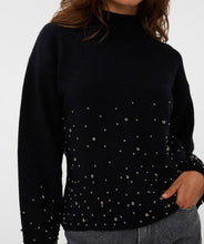 Load image into Gallery viewer, Black sweater with black pearl embellishments against a plain background.